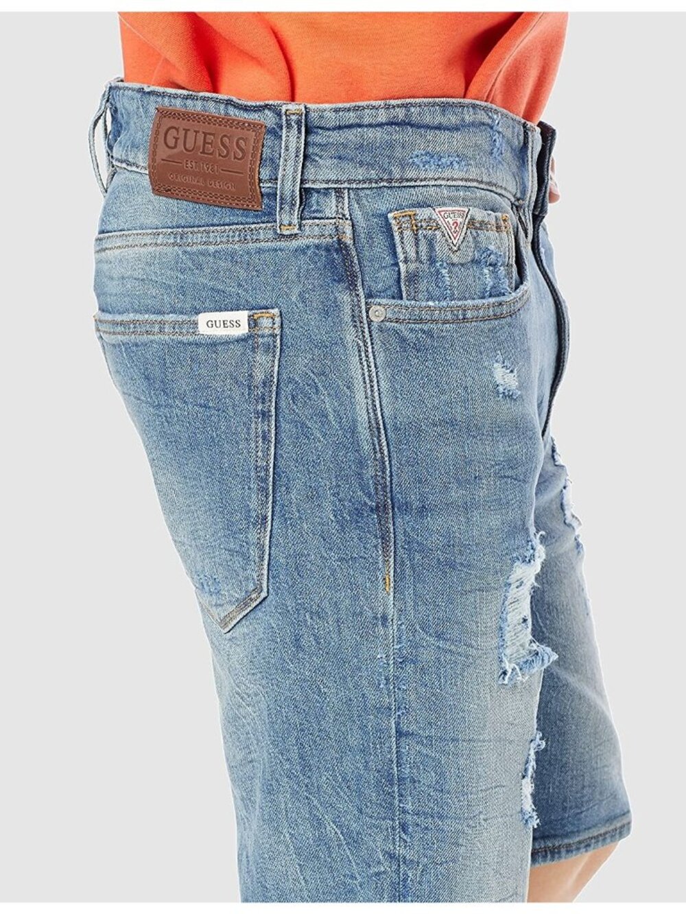 Guess Men's Denim Destroy Short Slim Fit Stretch Blue Denim Size 29